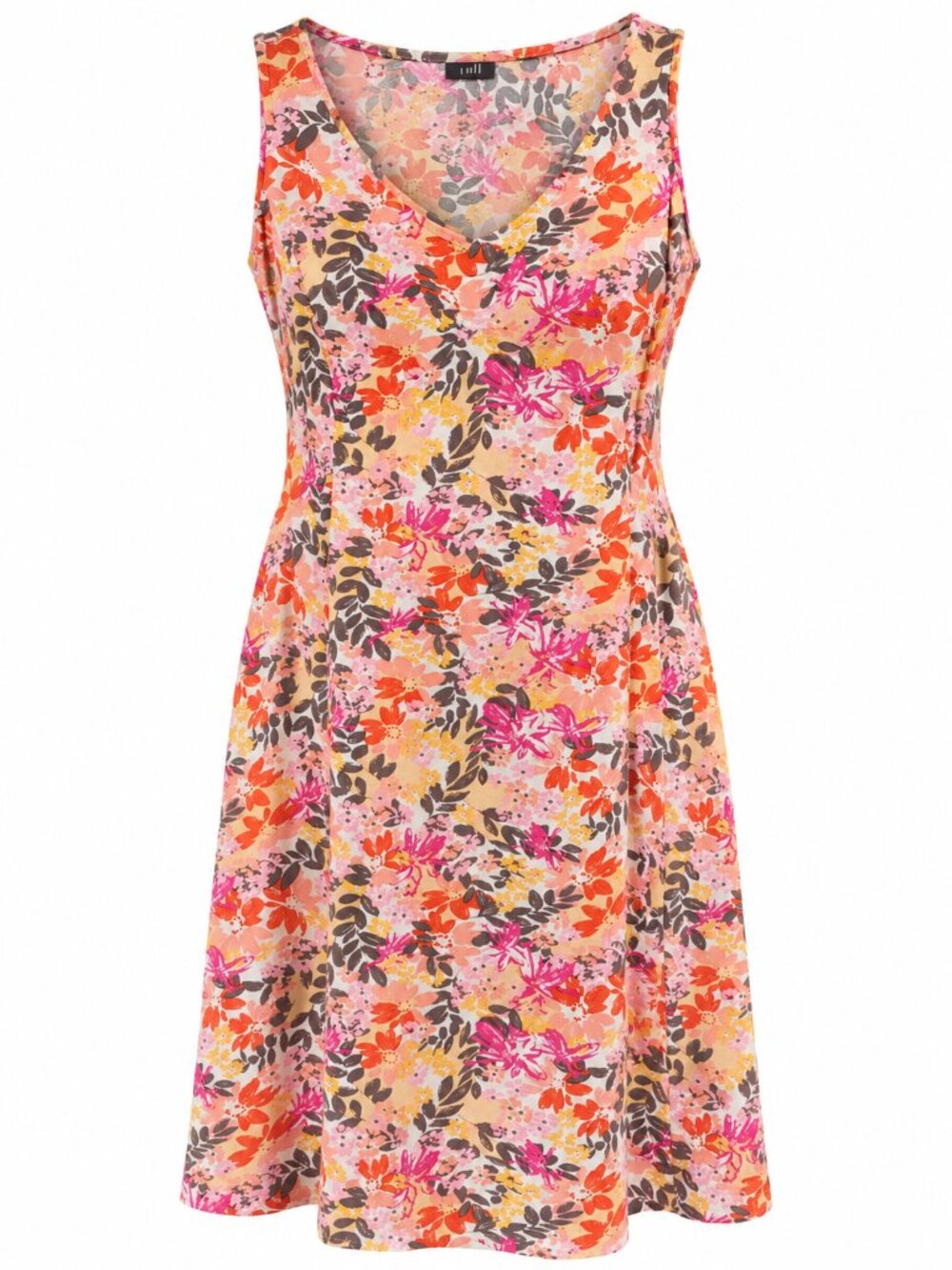 J.Jill Floral Print Sleeveless Dress Size 10 Pink Orange Yellow Gray VNeck Rayon